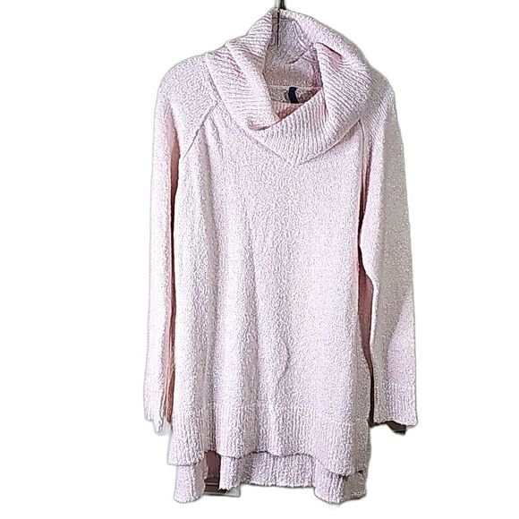 Sweater Oversized Cowl Neck Pink Glints of Metallic Silver Size 1X Plus Size - Picture 1 of 4